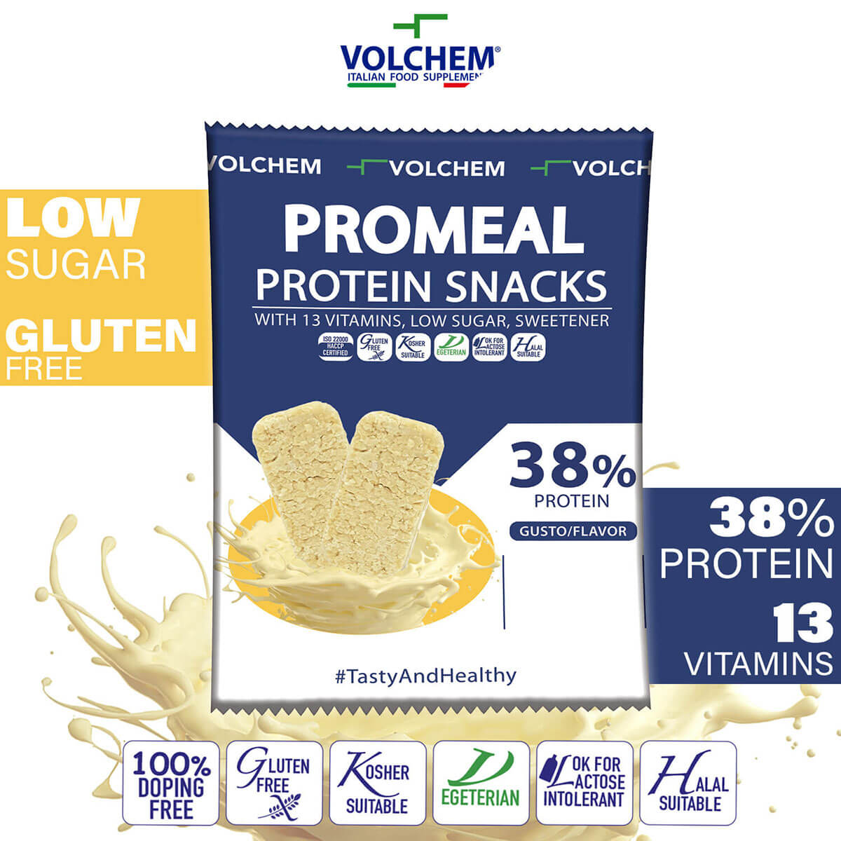 Biscottini proteici con poche calorie al cioccolato bianco -PROTEIN SNACKS  38%  WHITE CHOCOLATE  -VOLCHEM
