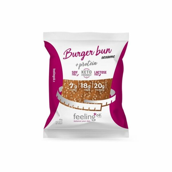 Panino per hamburger proteico con semi sesamo per dieta chetogenica-BURGER BUN-FEELING OK°