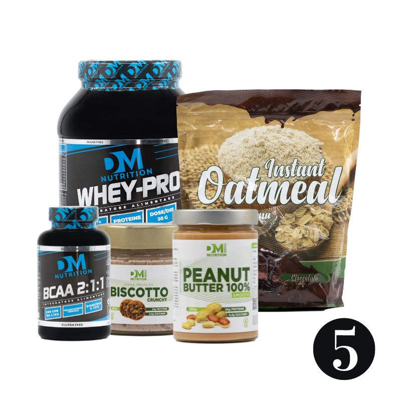 Kit per il Fitness, proteine, aminoacidi, crema proteica, farina di avena,  crema agli arachidi-DM NUTRITION
