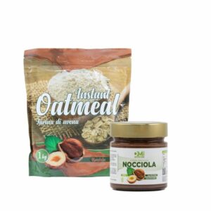 farina di avena aromatizzata alla nocciola con crema proteica spalmabile sempre alla nocciola