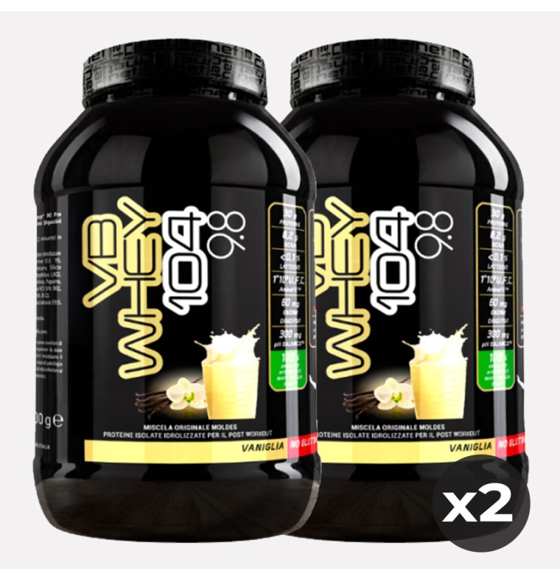 Set di 2 conf. integratori di Proteine isolate idrolizzate in polvere al gusto di vaniglia-VB WHEY 104 9.8-NET INTEGRATORI