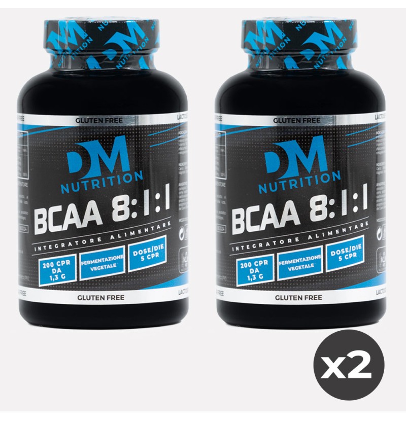 Kit da 2 Integratori Alimentari di Aminoacidi ramificati in compresse rapporto 8:1:1-BCAA 8:1:1-DM NUTRITION