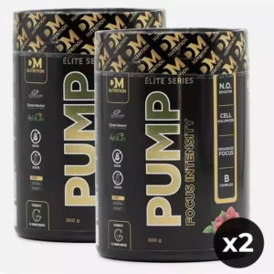 Kit da 2 Integratori prima dell'allenamento ad azione energetica con cretaina, betalanina, arginina, in polvere al gusto di lampone-PUMP FOCUS INTENSITY RASPERRY-DM NUTRITION ELITE SERIES