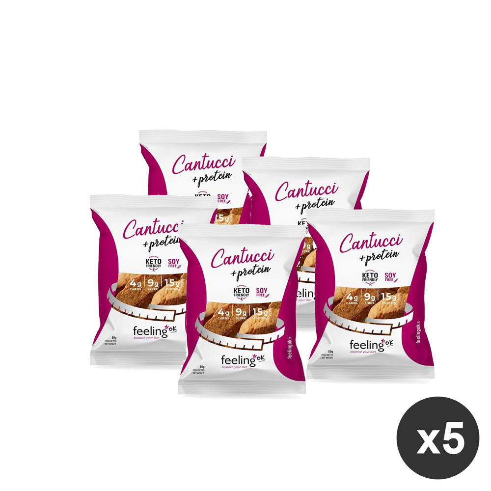 Set 5 Cantucci proteici misti alla mandorla e al cacao Feeling Ok