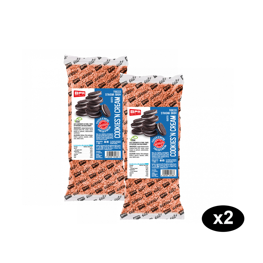 2 Fiocchi di avena aromatizzati al biscotto di cioccolato e crema